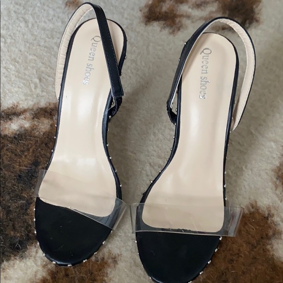 clear strap studded heels